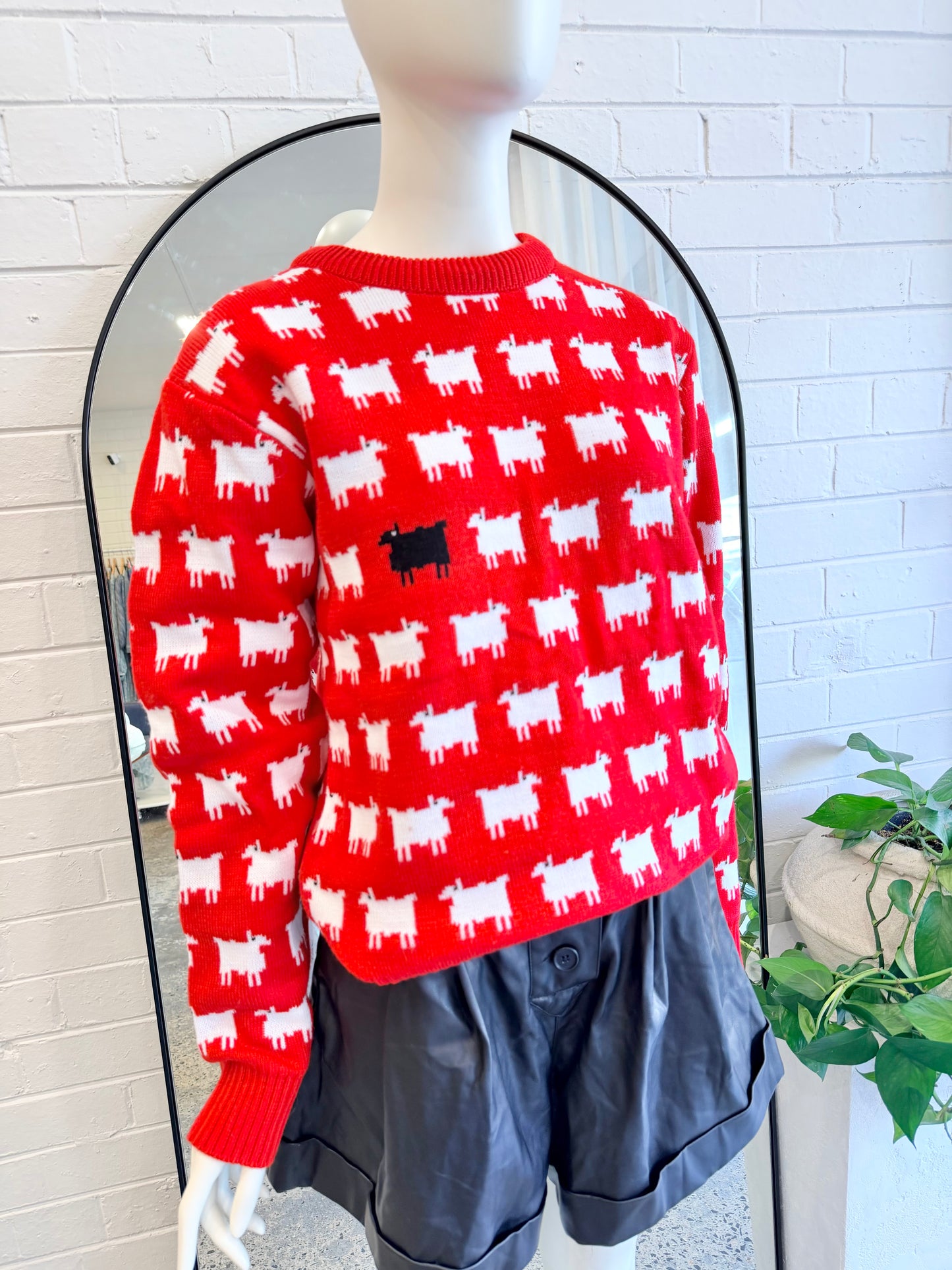 Red and White Sheep Knit Jumper (Princess Diana replica) - Size M (8-12)