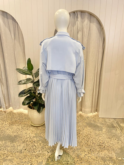 Karen Millen Blue Soft Pleated Trench Coat - Size 18