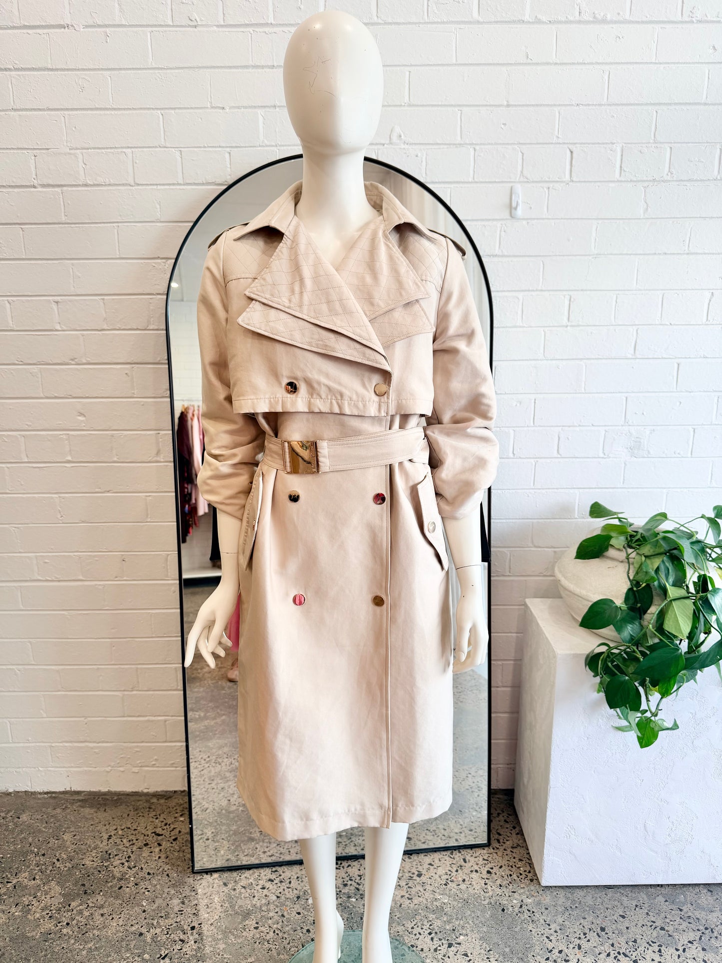 Karen Millen Beige Quilted Trench Coat - Size 8