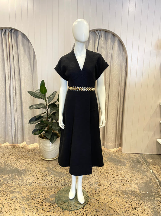 Rebecca Vallance Black Carine Midi Dress - Size 8