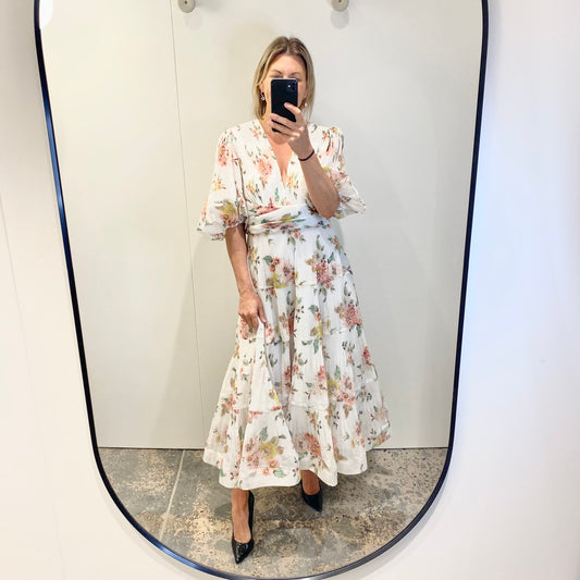 Zimmermann Tiered Floral Pleated Midi Dress - Size 4 (12-14)