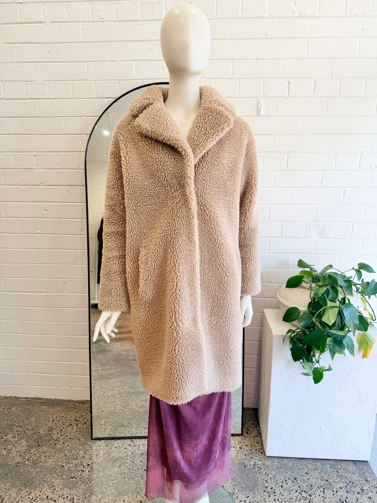 Friends With Frank Camel 'Harriet' Teddy Coat - Size XS (8-10)