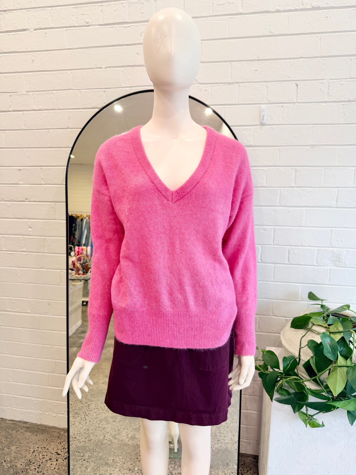 Country Road Pink V-Neck Jumper - Size S (8-10)