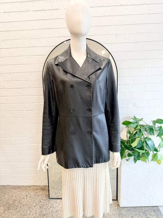 Vintage Oroton Black Leather Blazer - Size 10