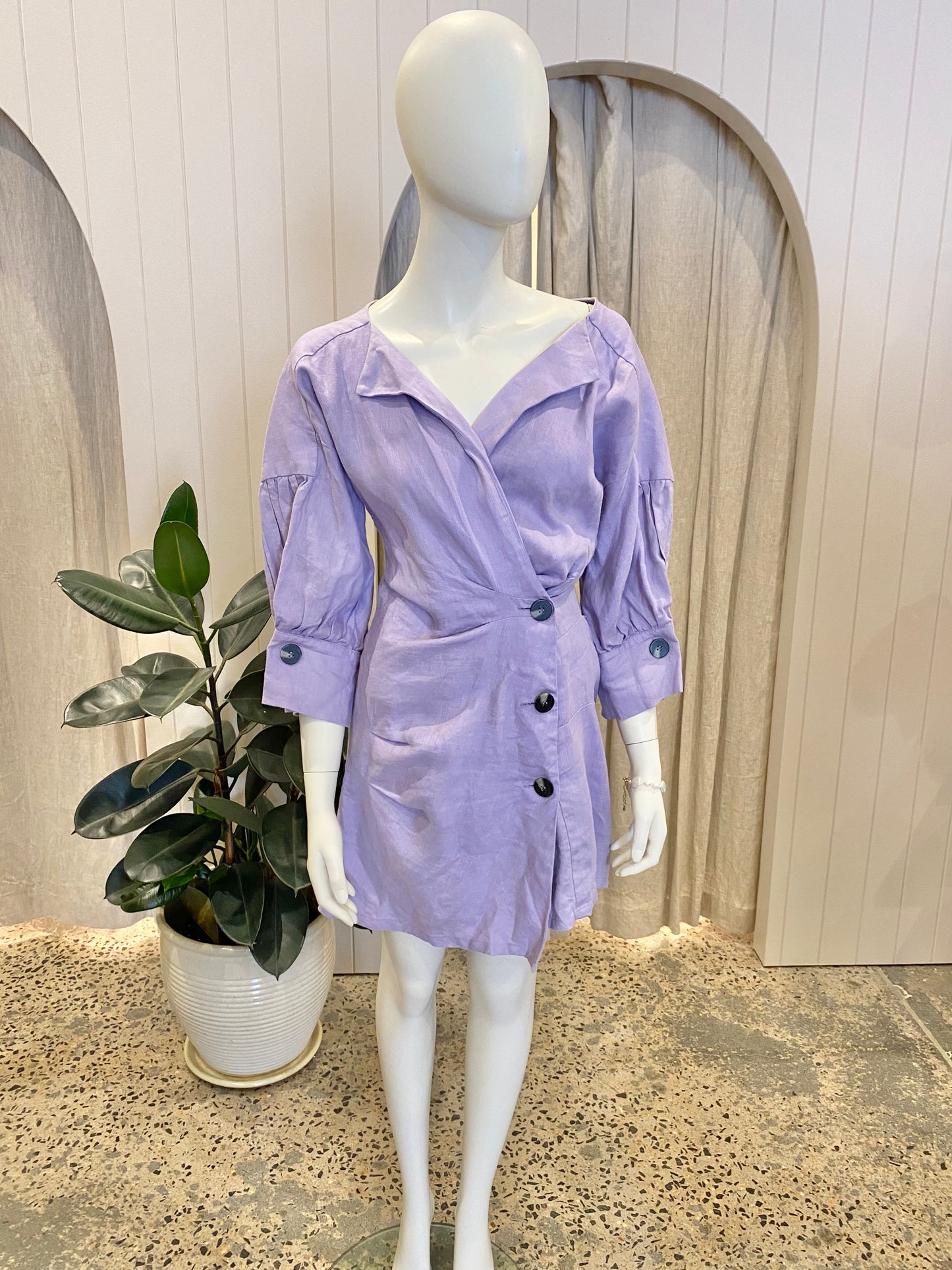 Pfeiffer 'Seeka' Linen Mini Dress in Lilac - Size 10
