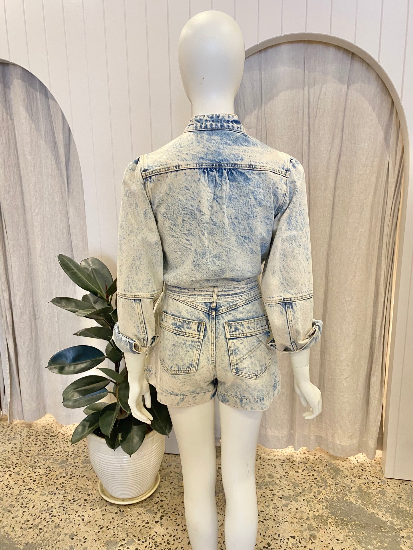 Kivari 'Lourdes' Denim Playsuit in Acid Wash - Size 6