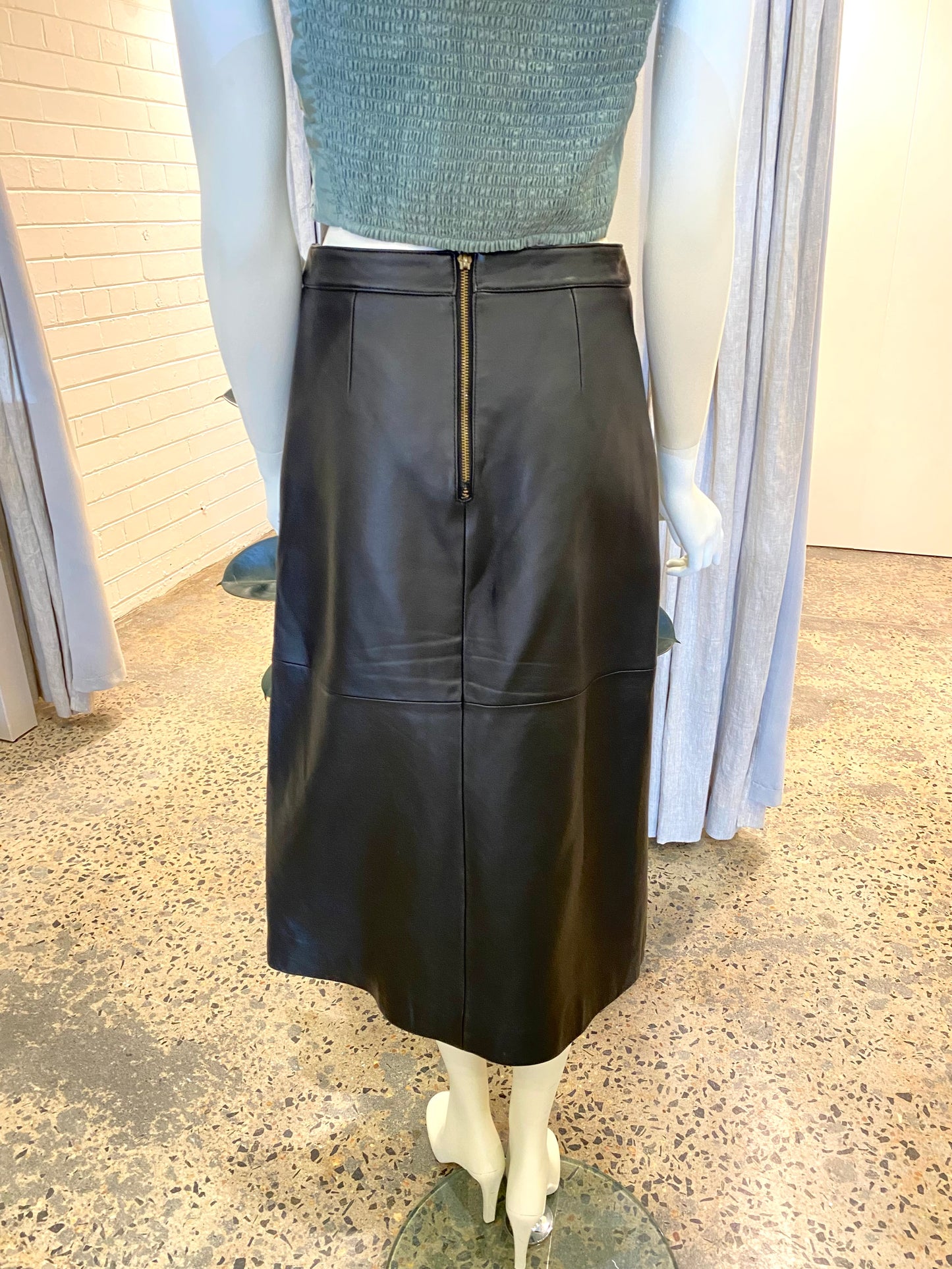 Ena Pelly Black Leather Midi Skirt - Size 8
