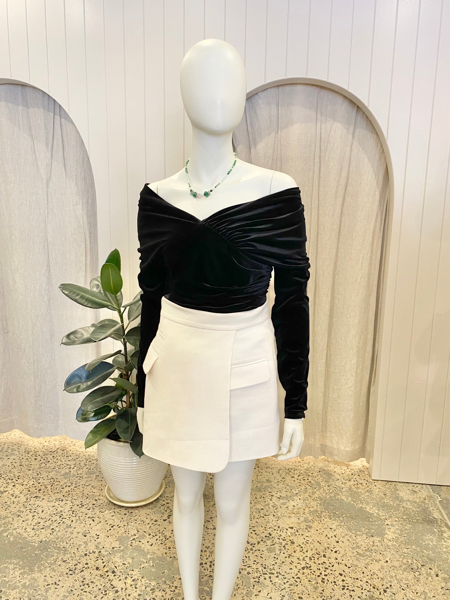 Country Road Black Velvet Bodysuit - Size S