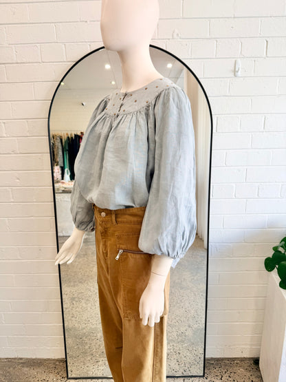 Humidity Lifestyle 'Baroque' Blouse in Misty Grey - Size S/M (10-12)