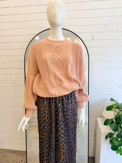 Shona Joy Blush Seidler Cable Knit Jumper - Size L (12)