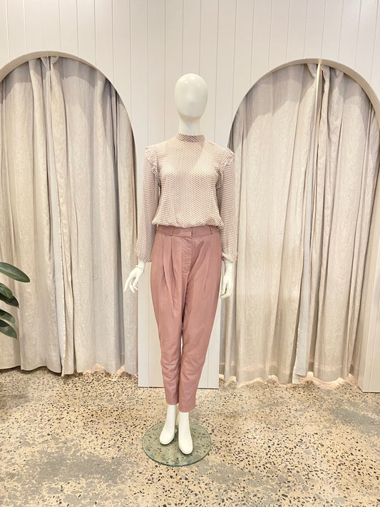 Zimmermann 'Tempest' Leather Pleated Pants in Antique Rose - Size 0 (8)