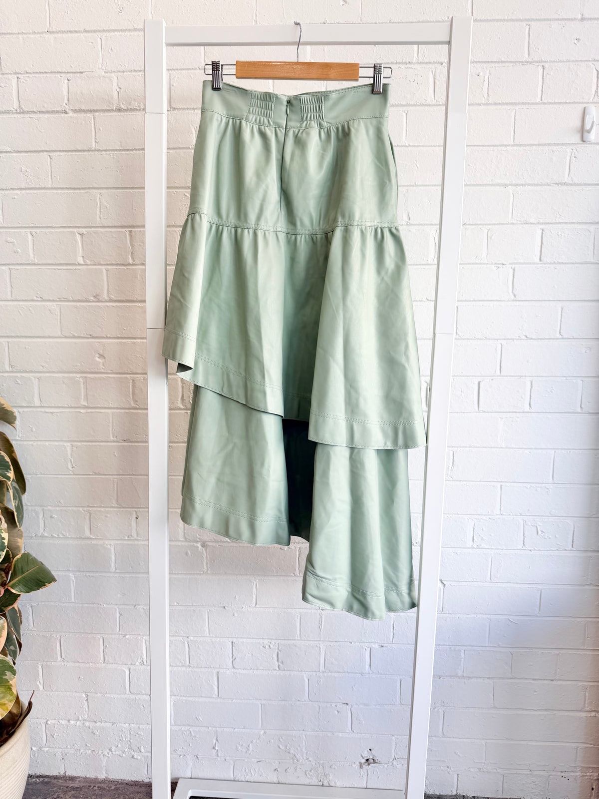 Aje Mint Idyllic Faux Leather Tiered Maxi Skirt - Size 8