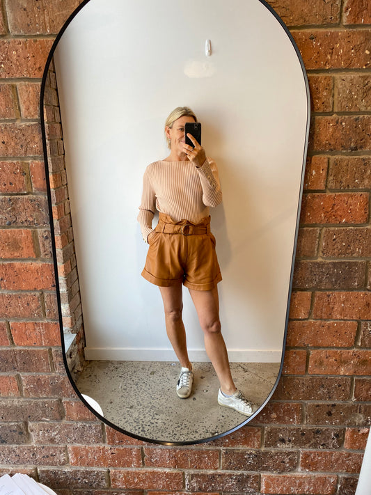 Zerafima Leather Shorts in Tan - Size 12