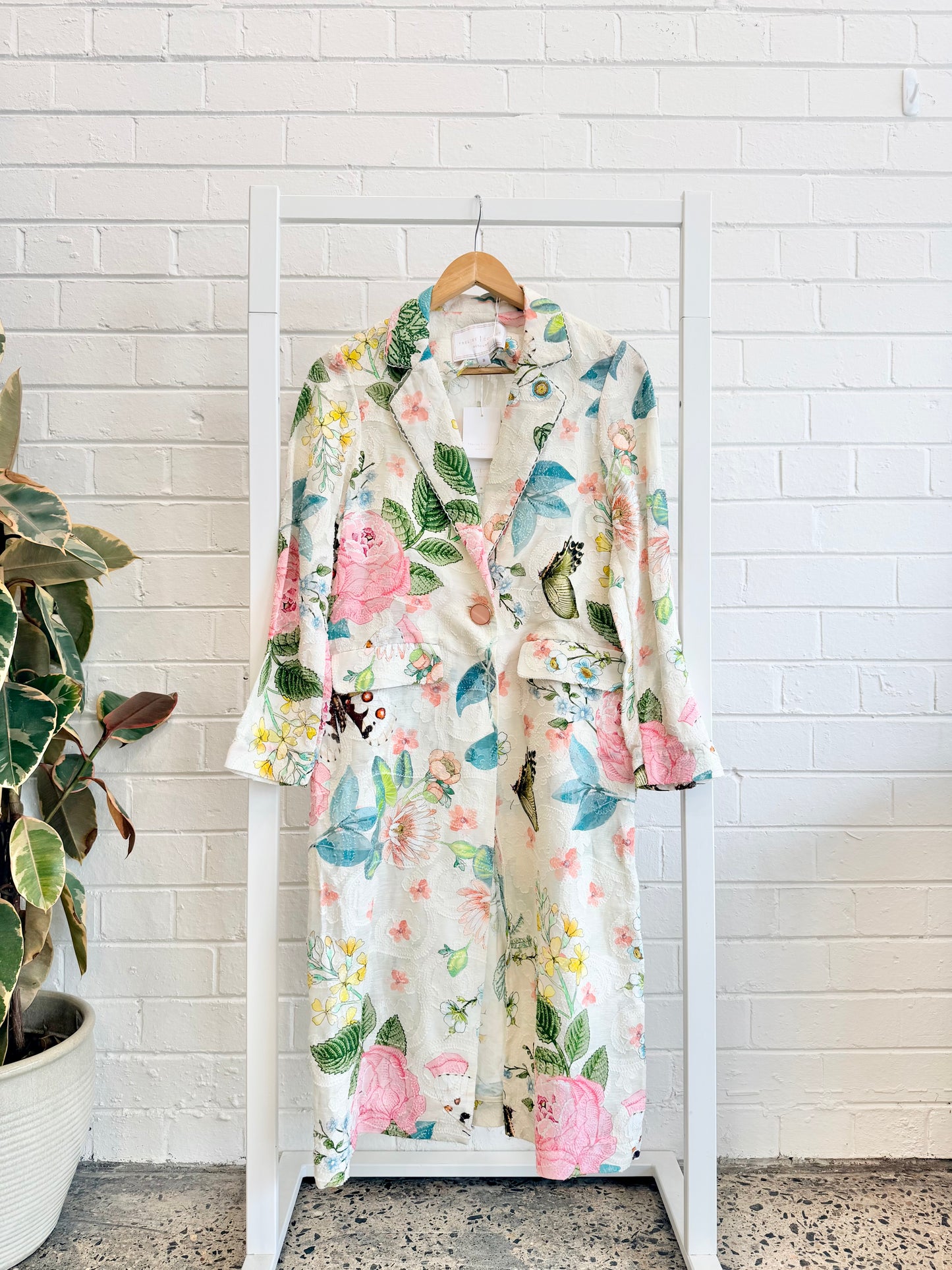 Trelise Cooper Ivory Floral Duster Move Coat - Size S (8)