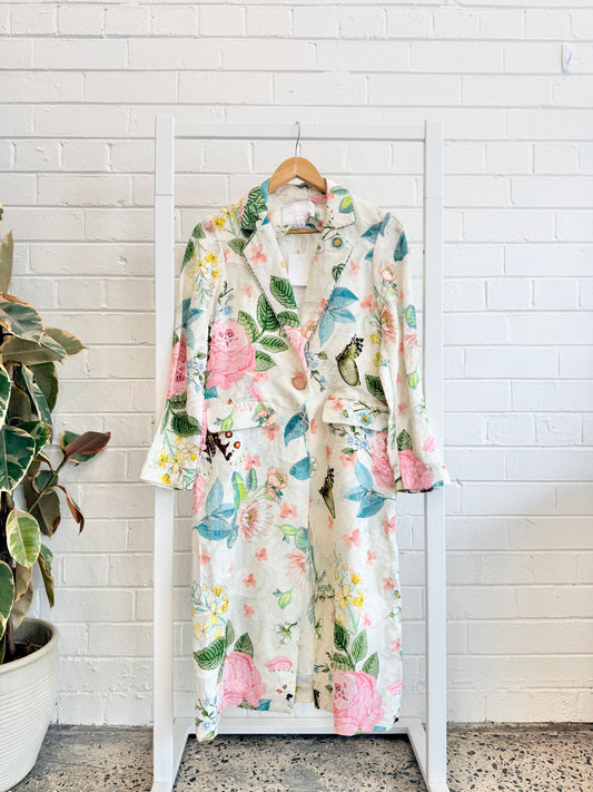 Trelise Cooper Ivory Floral Duster Move Coat - Size S (8)