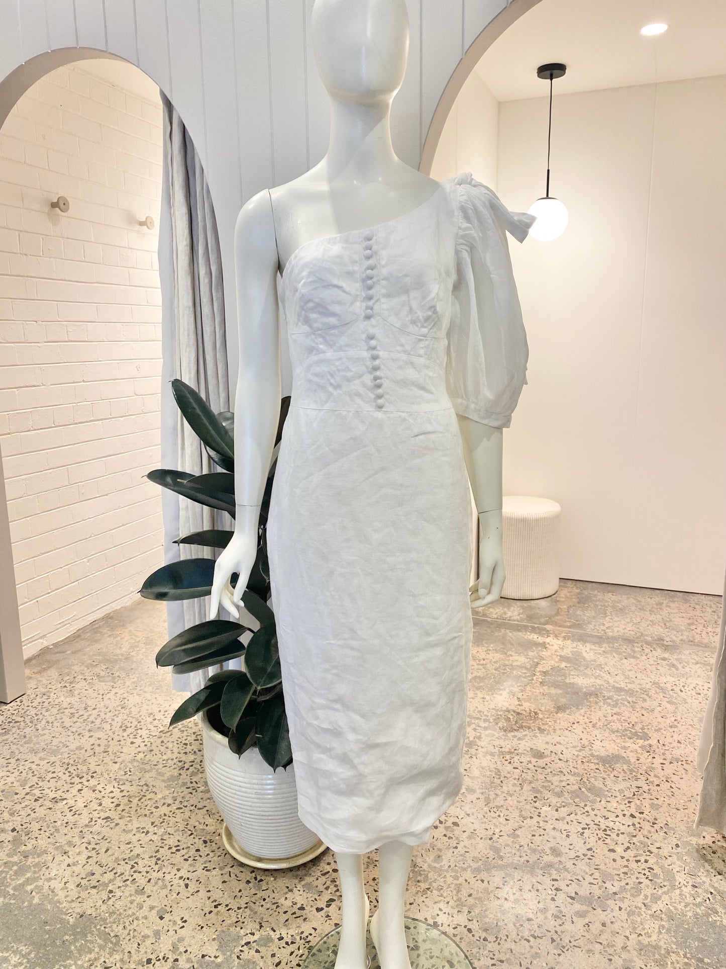 Joslin Florence Linen Midi Dress in White - Size 10