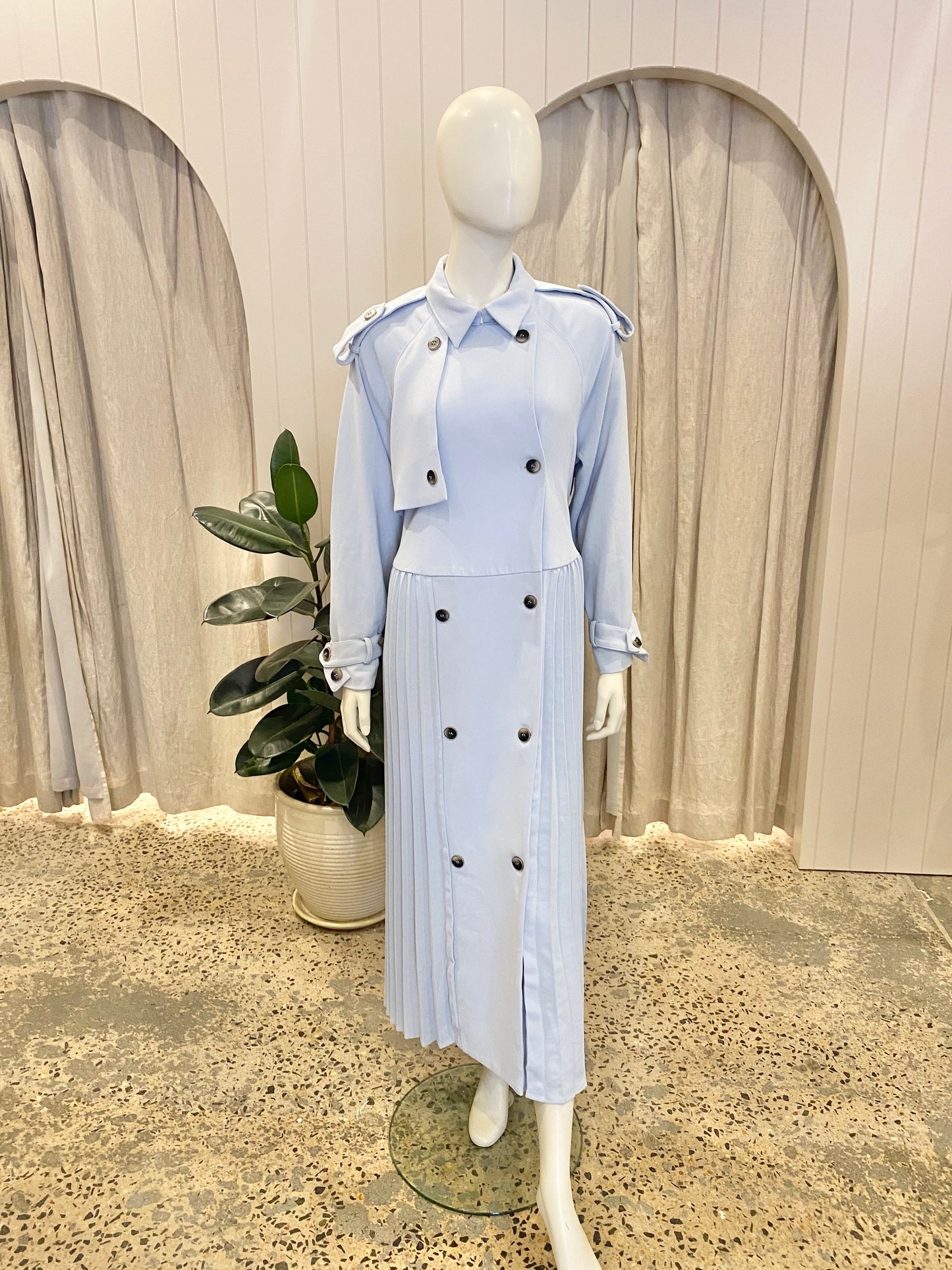 Karen Millen Blue Soft Pleated Trench Coat - Size 18