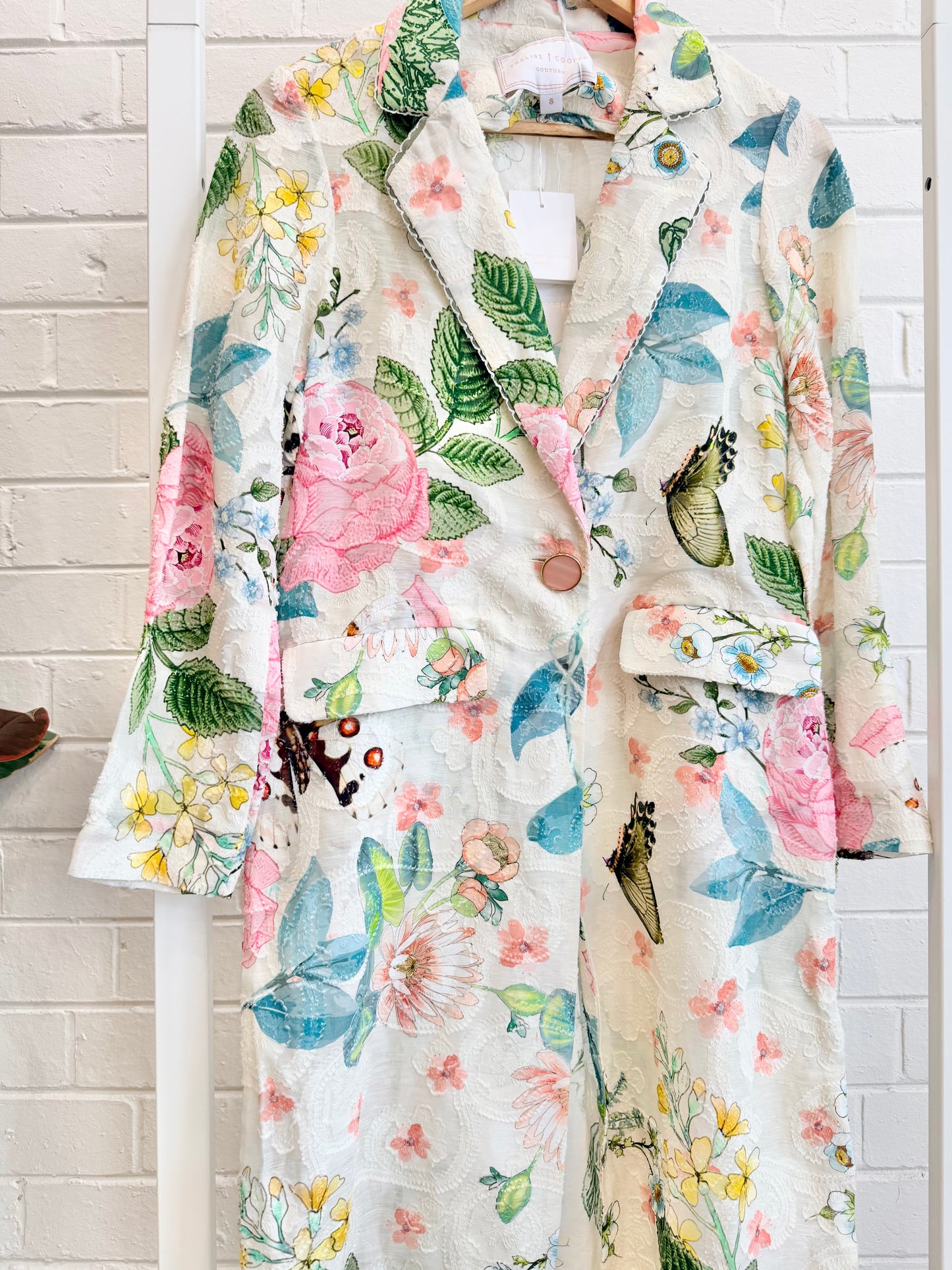 Trelise Cooper Ivory Floral Duster Move Coat - Size S (8)