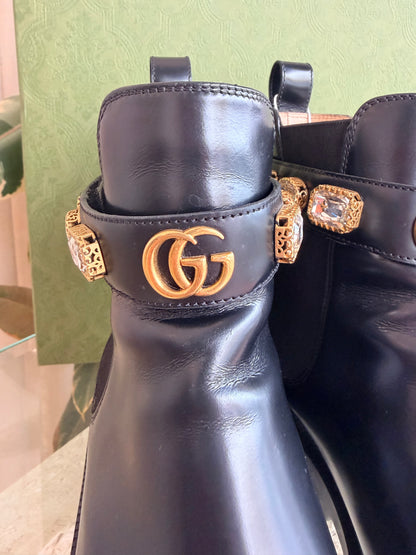 Gucci 'Trip' Embellished Chelsea Boots in Black - Size 38