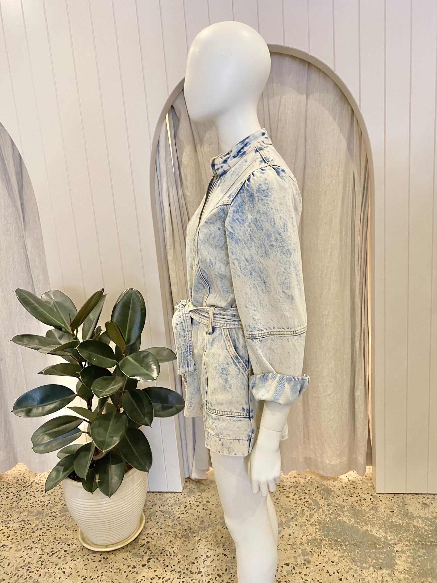 Kivari 'Lourdes' Denim Playsuit in Acid Wash - Size 6