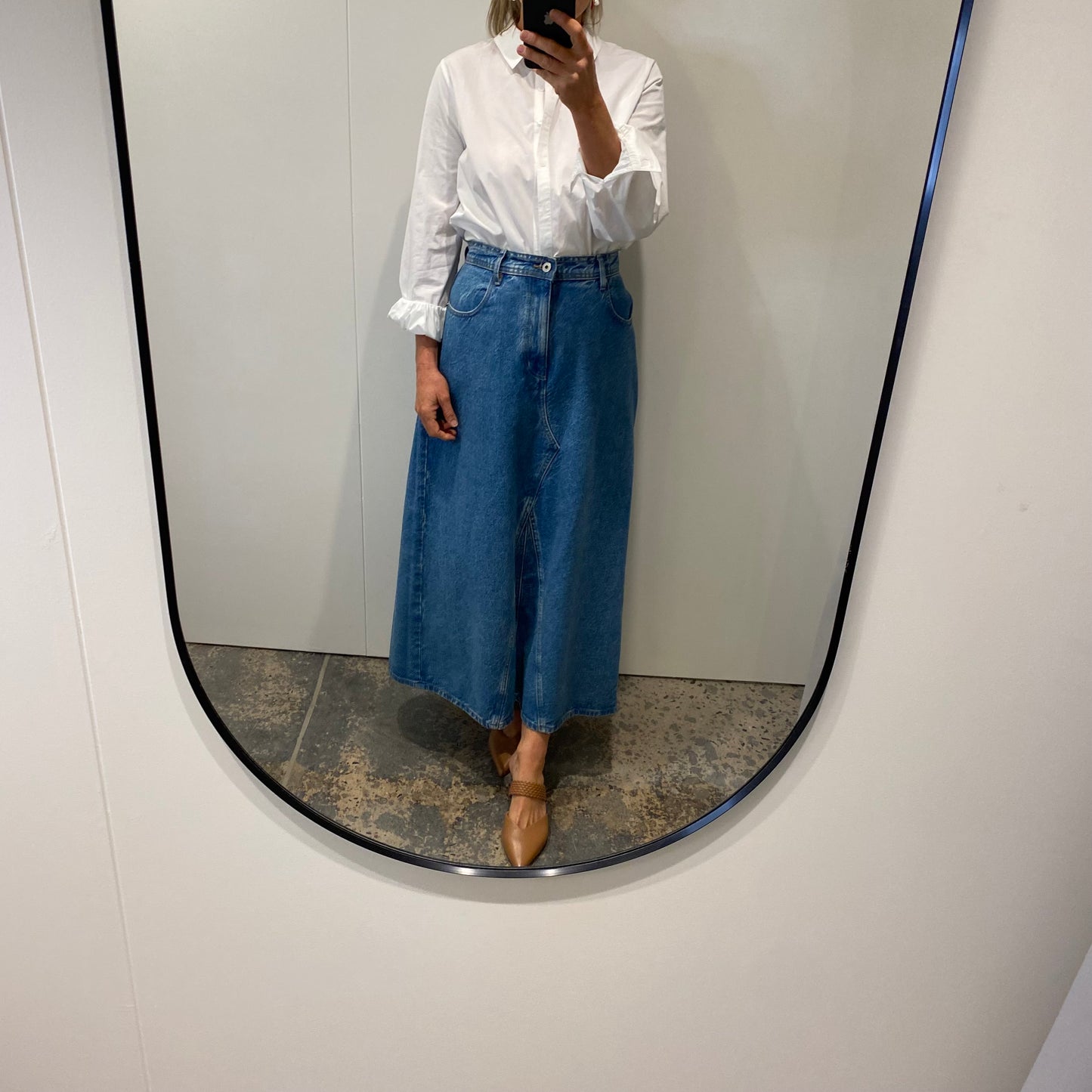 Outland Denim Midi Skirt in Mid Blue wash - Size 31 (14)