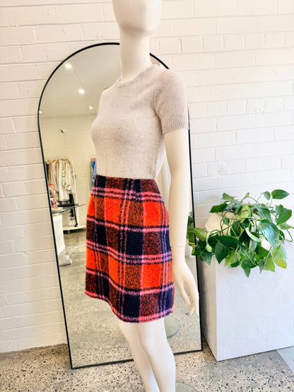 Kuwaii Plaid Wool Blend Mini Skirt - Size 10