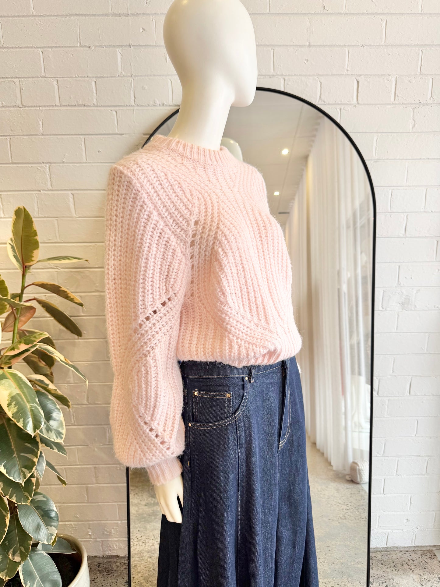Steele Pink Balloon Sleeve Knit Jumper - Size S