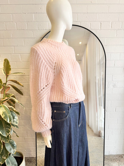 Steele Pink Balloon Sleeve Knit Jumper - Size S