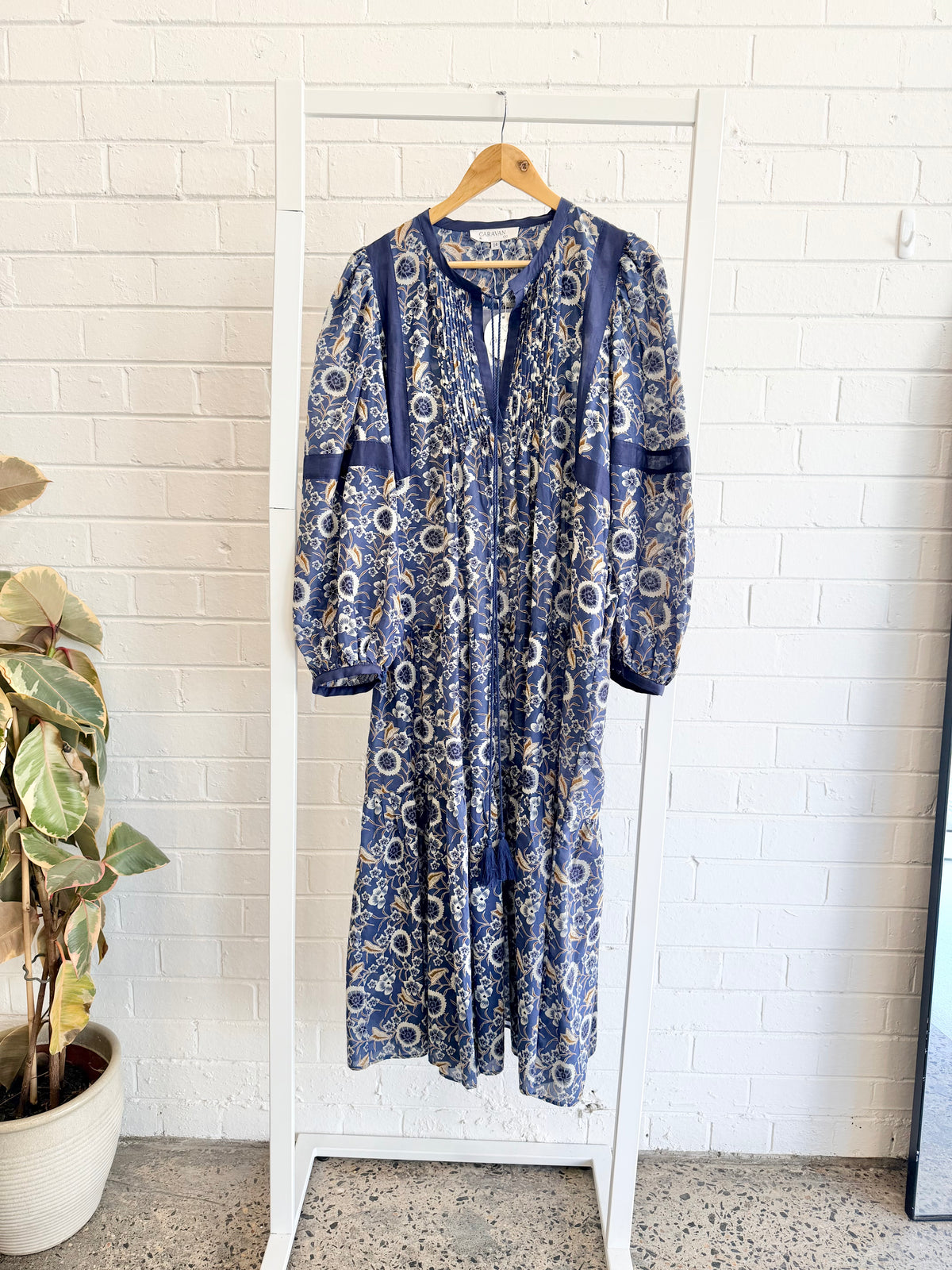 Caravan + Co Silk-Cotton Floral Pintuck Dress - Size 14