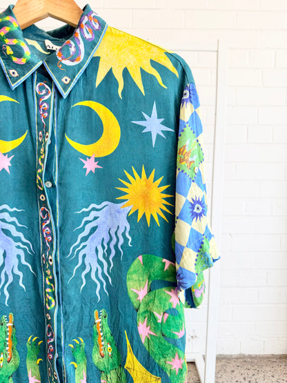 Alemais Green Guardian Oversized Silk Shirt - Size 14