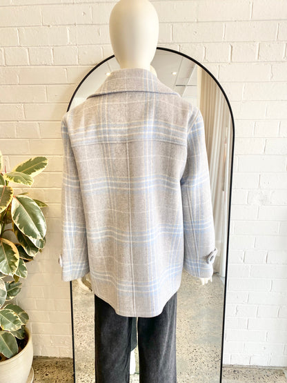 Country Road Grey Check Pea Coat - Size 14