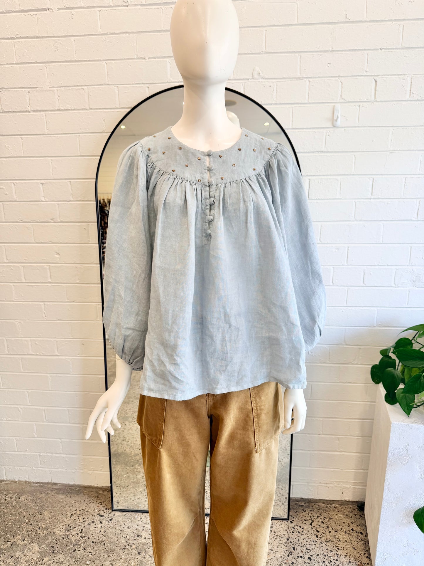 Humidity Lifestyle 'Baroque' Blouse in Misty Grey - Size S/M (10-12)