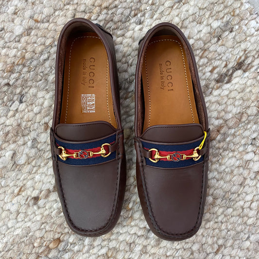 GUCCI Clove Calfskin Cocoa Loafers - Size 41