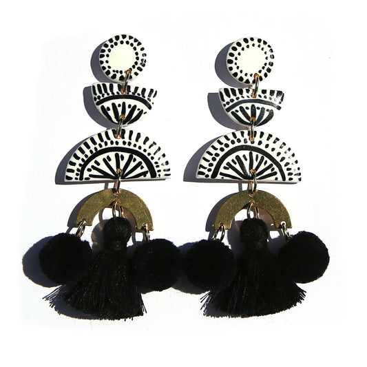 Kingston Black Pom Pom Clay Earrings