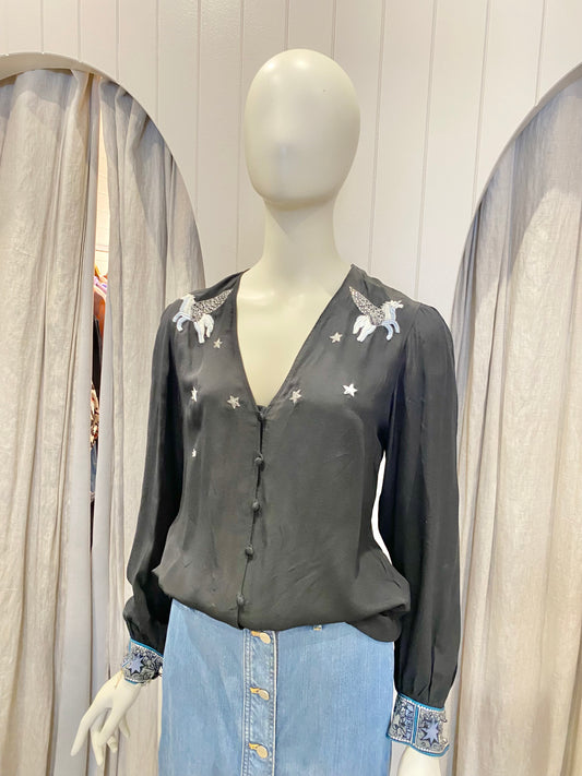 Camilla Black Astro Disco Button Down Blouse - Size XS