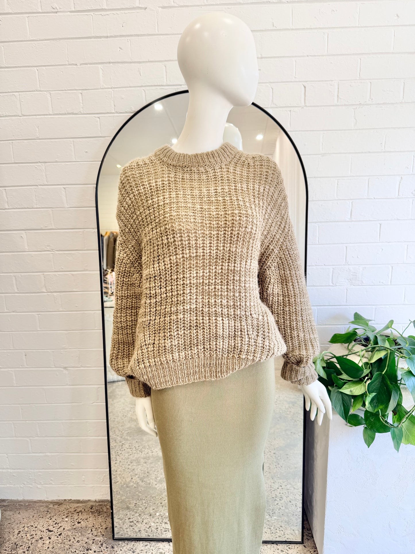 Assembly Label Relaxed Chuny Knit Jumper in Khaki - Size 6-10