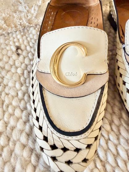 Chloe Cream C Woven Leather Loafers - Size 38