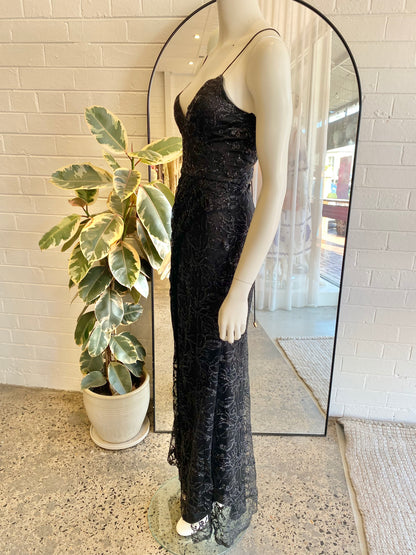 Bariano Black Glitter Maxi Dress - Size 6