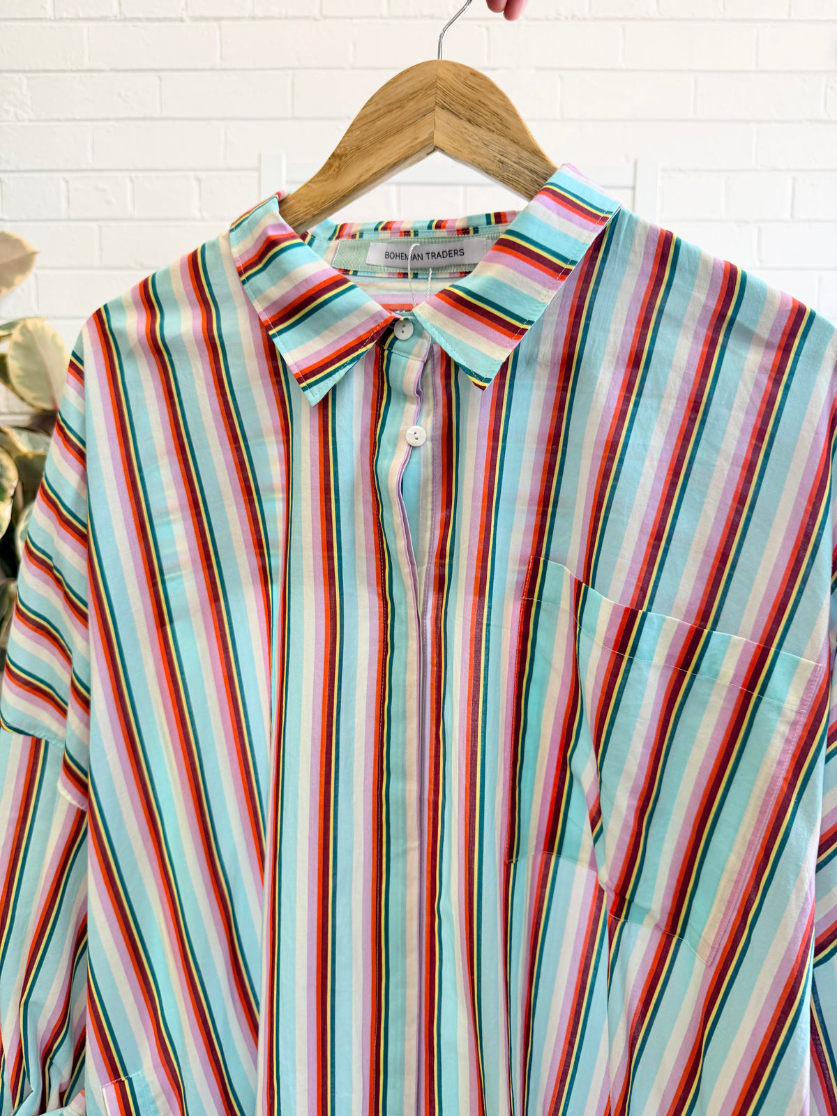 Bohemian Traders Multi Coloured Stripe Oversized Shirt - Size 2 (10 - 16)