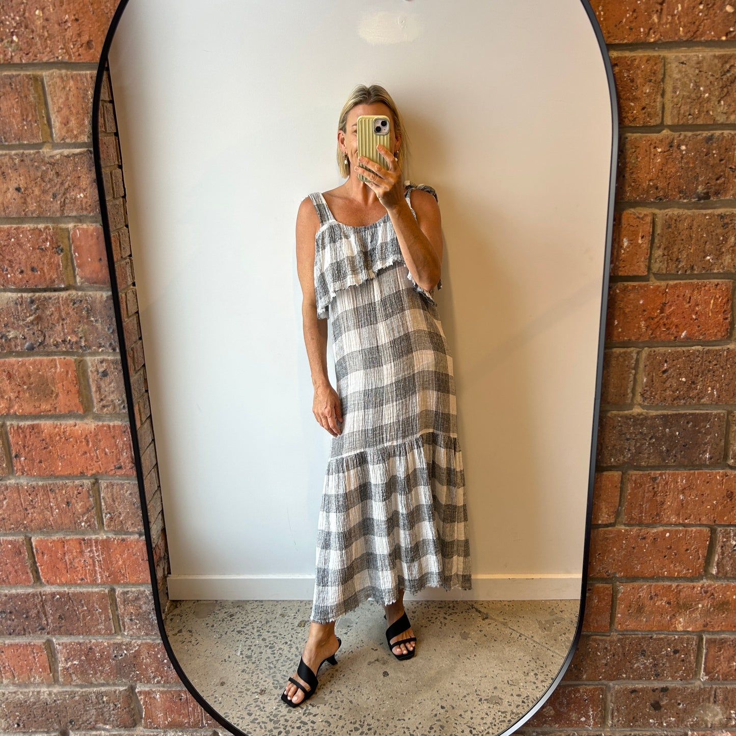 Morrison Grey Gingham Midi Dress - Size 10