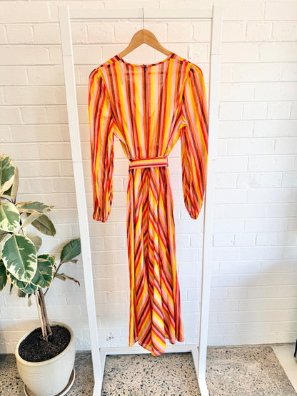 Zimmermann Goldie Plunge Dress in Rainbow Stripe - Size 3 (12-14)