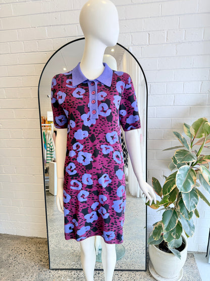Gorman Leopard Berry Knit Polo Dress - Size 8