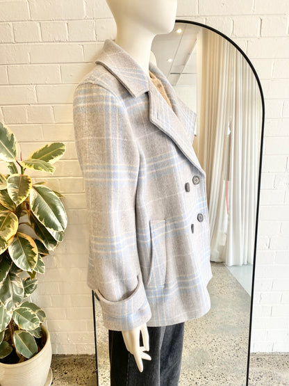 Country Road Grey Check Pea Coat - Size 14
