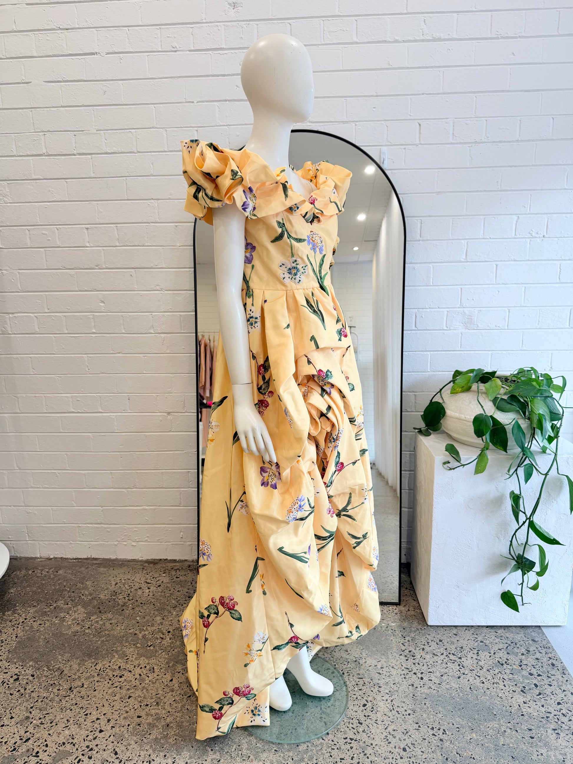 Leo Lin Yellow Sorbet Maxime Vouminous Gown - Size 14 - Pre-Loved Geelong