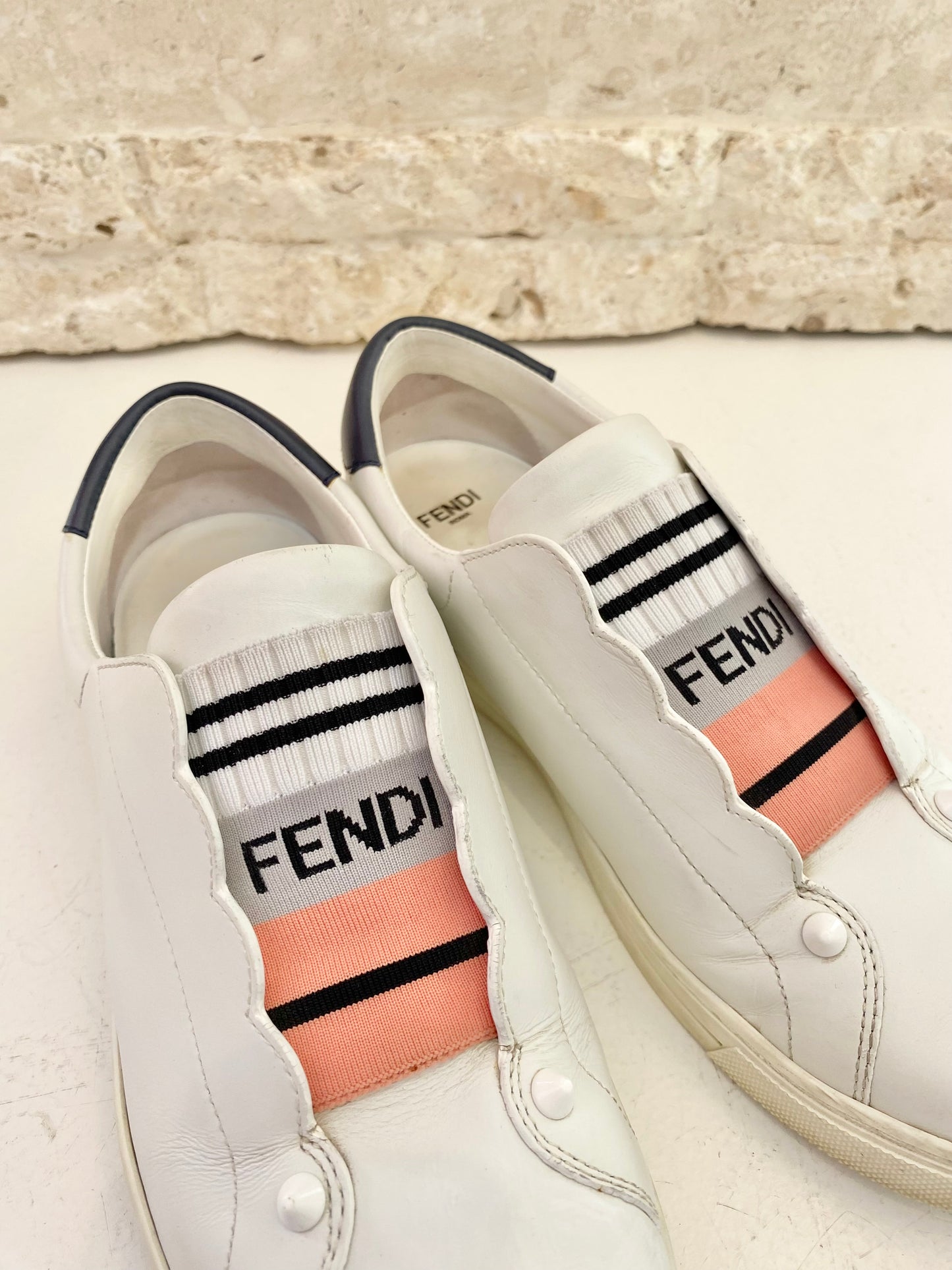 Fendi W Scallop Sneakers White, Navy and Pink - Size 37
