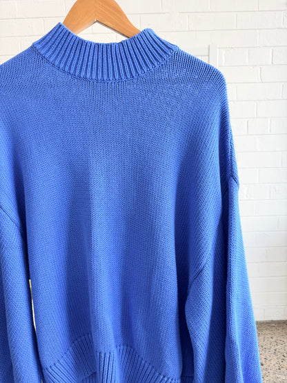La Boheme Royal Blue Ribbed Mock Neck Jumper - Size M/L (12 - 14)