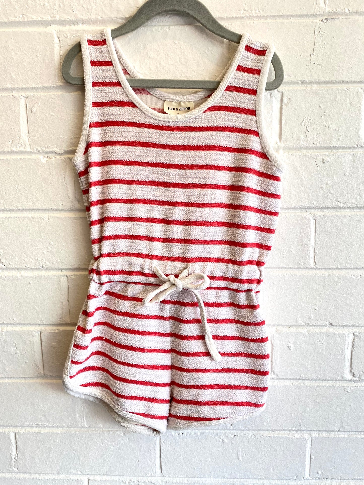 Zulu & Zephyr Red and White Stripe Playsuit - Size 4
