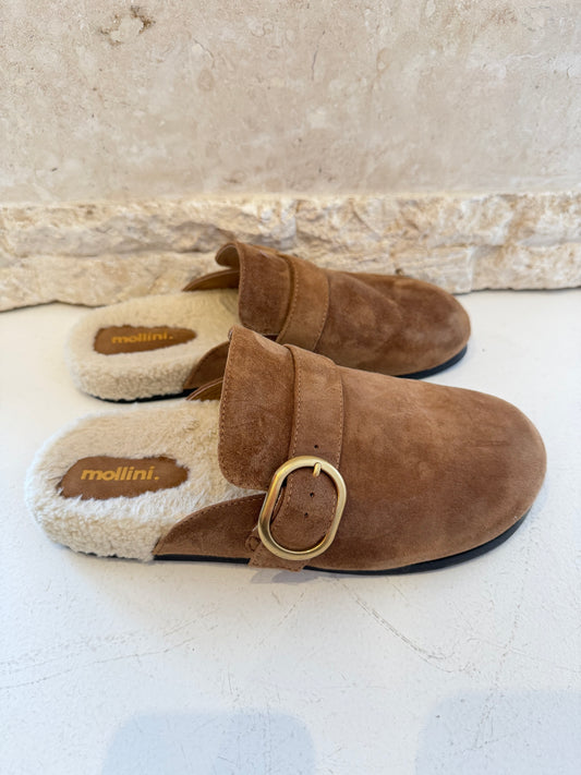 Mollini Biscuit Viola Suede Mules - Size 40