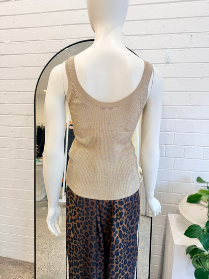 Reiss Gold Metallic Imogen Vest - Size M (10 - 12)