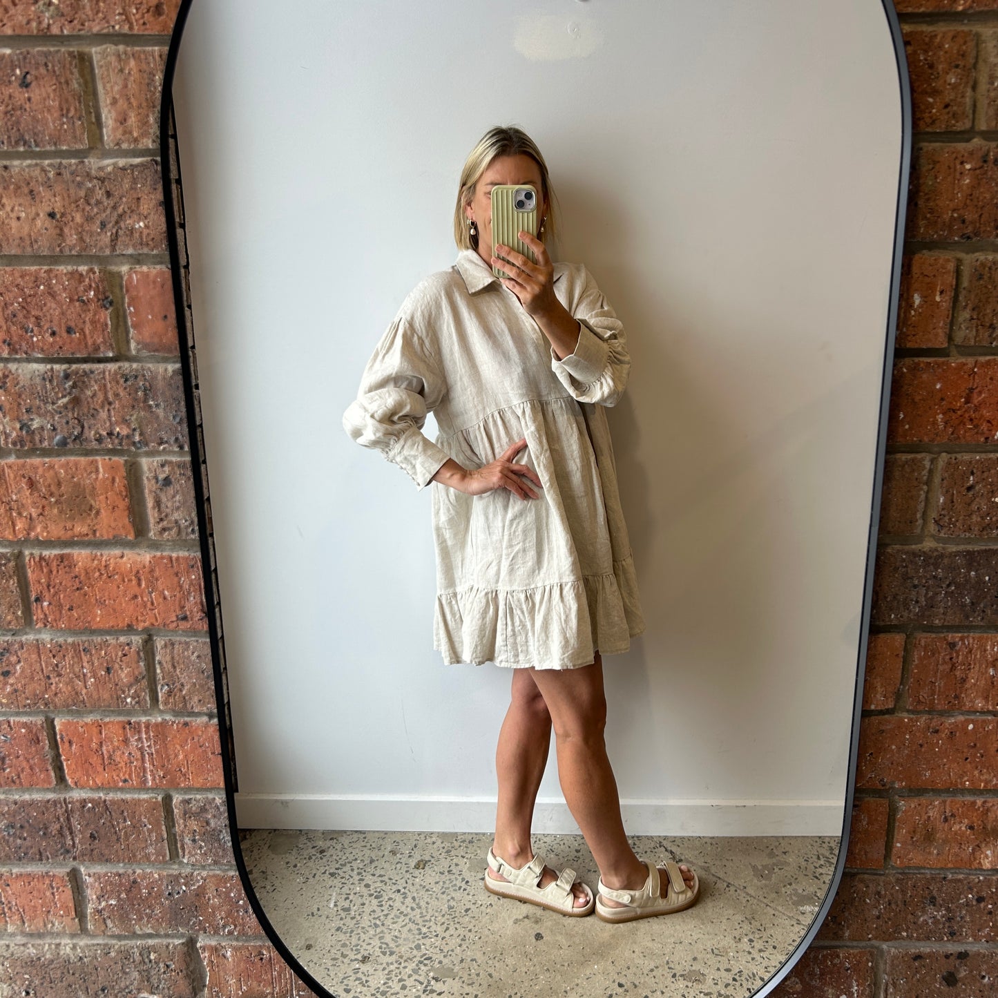 Aere Linen Smock Dress - Size 12/14